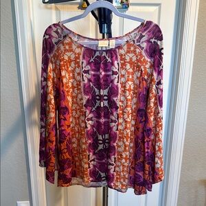 Chico's Purple and Orange Graphic 3/4 Sleeve Blouse. Size 2